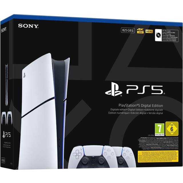 Sony PlayStation 5 Slim Digital Edition 825 GB with 2 DualSense Wireless Controllers – White