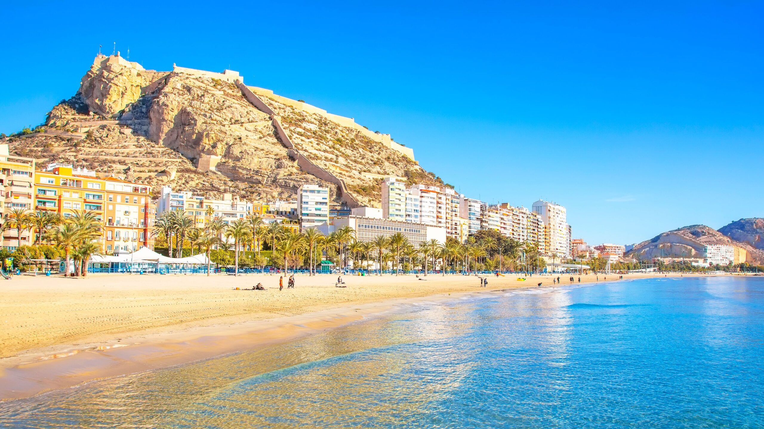 Postiguet beach and coastline in Alicante, Spain