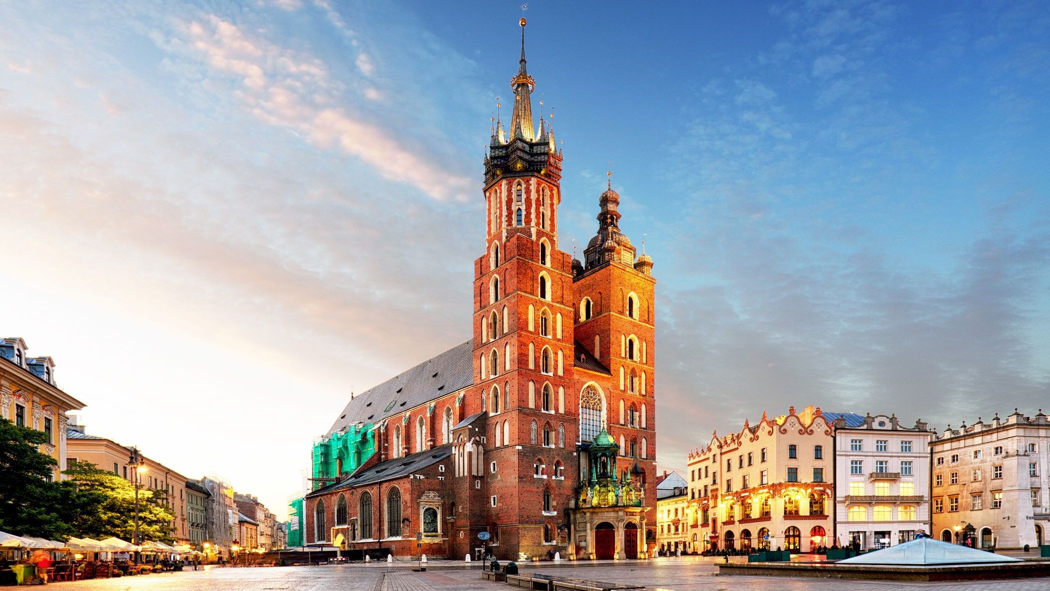 Old city center St. Mary's Basilica in Krakow