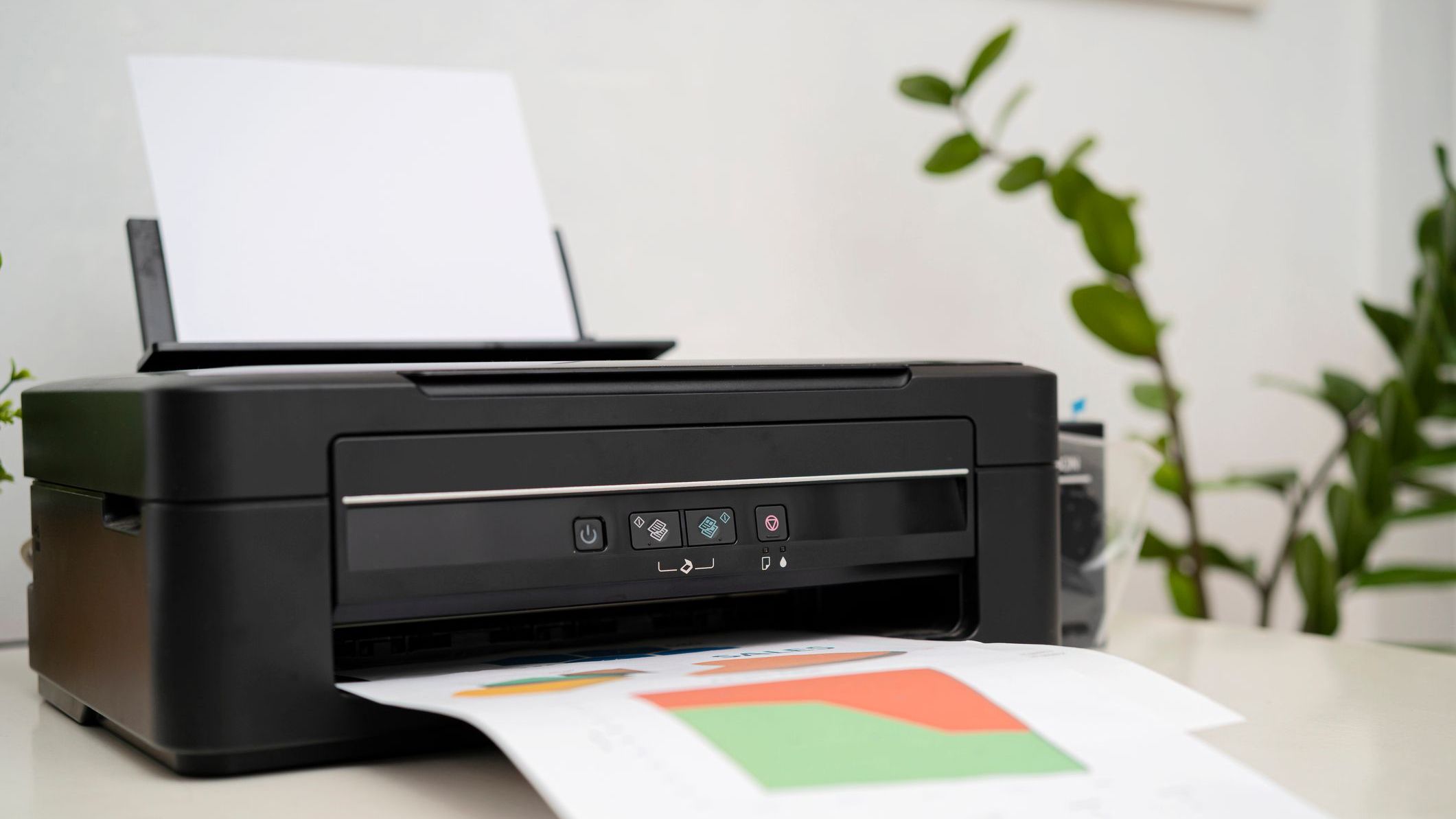 Printer, copier, scanner, workplace. Small printer for use and printing at home